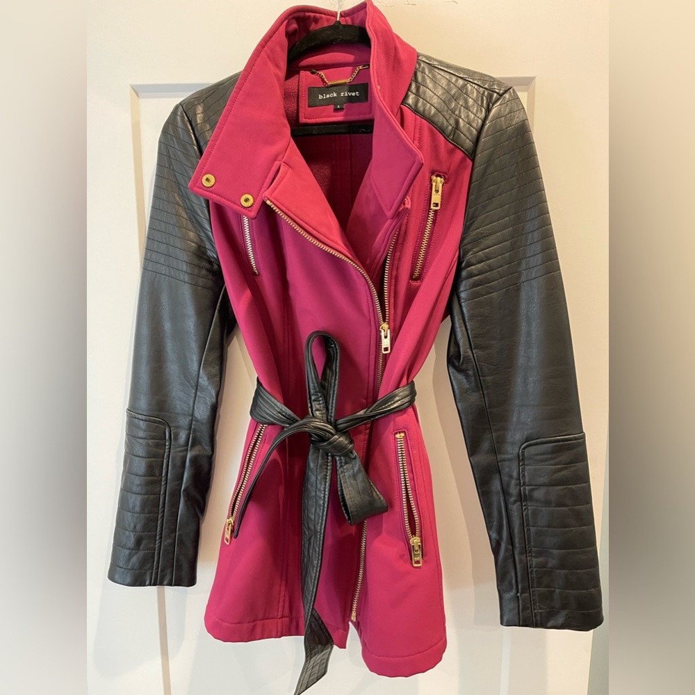 Wilson’s Leather Black Rivet Moto Belted Jacket